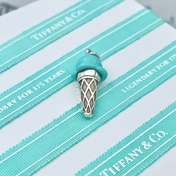 Authentic Tiffany & Co. BLUE Enamel Ice Cream Cone Sterling Silver Charm Pendant - Picture 5 of 8